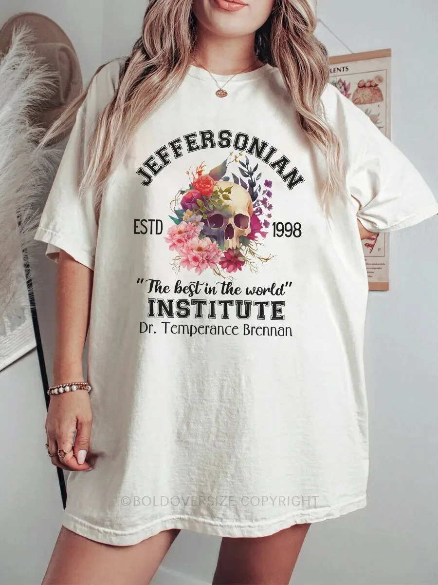 Jeffersonian Institute Dr. Temperance Brennan Skull Flowers T-Shirt